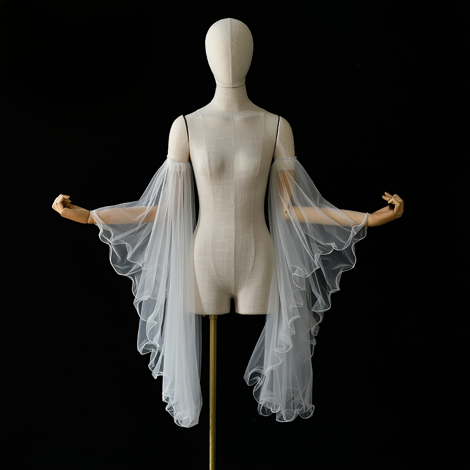 TEMU A Pair Of Elegant White Victorian Long Tulle Gloves, Cute Bridal Sleeves Wedding Dress Additions Arm Covers For Wedding Costume Women Evening