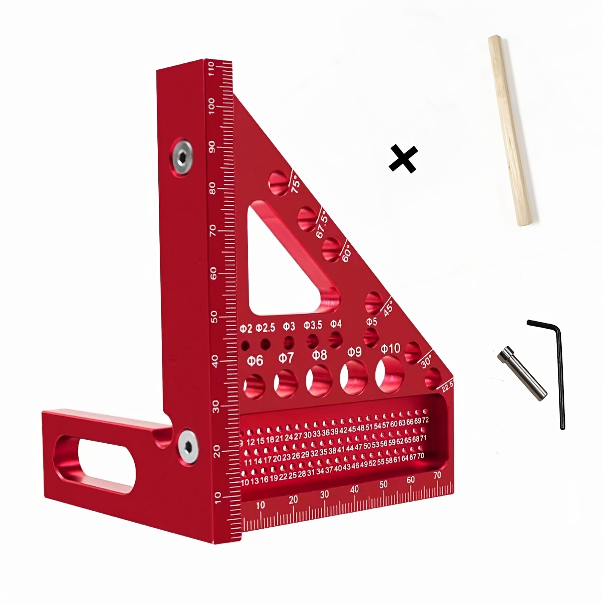 TEMU Équerre triangulaire en d'aluminium pour avec crayon de menuisier, règle de traçage haute à 90/45 degrés, outil de positionnement et de mesure