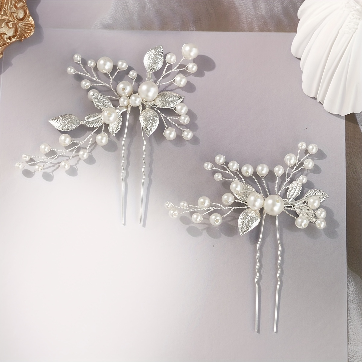 TEMU 2pcs/set Minimalist Fashion Artificial Flower Handmade Alloy Hairpins, Elegant Versatile Party Photo Accessories
