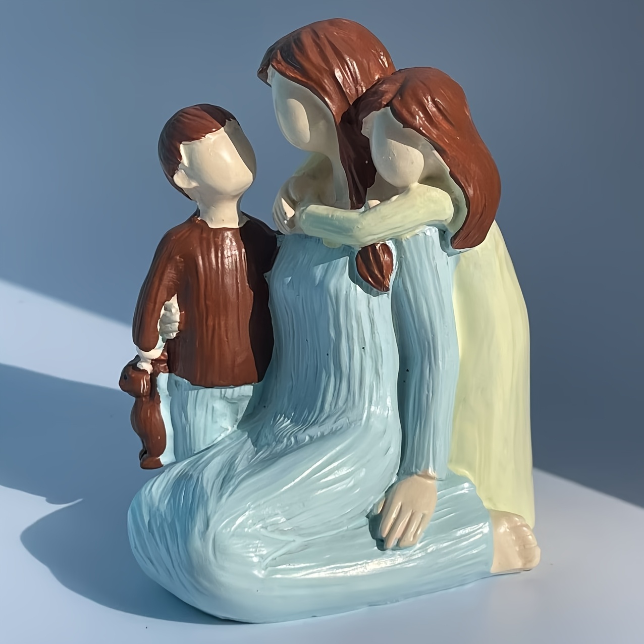 Image of Hand-painted Bohemian Resin Mother And 2 Statue - Sculpture, Home Decor Gift For Mom, Christmas, Thanksgiving, Hanukkah, Statues For Home Decor