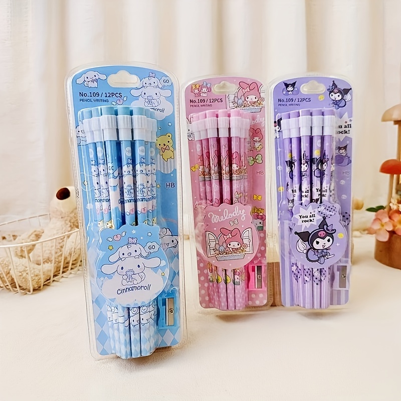 

12pcs/box Set, Kuromi Hb Pencils Roller Stationery, Writing Drawing Hb Pencils Sketch Pen