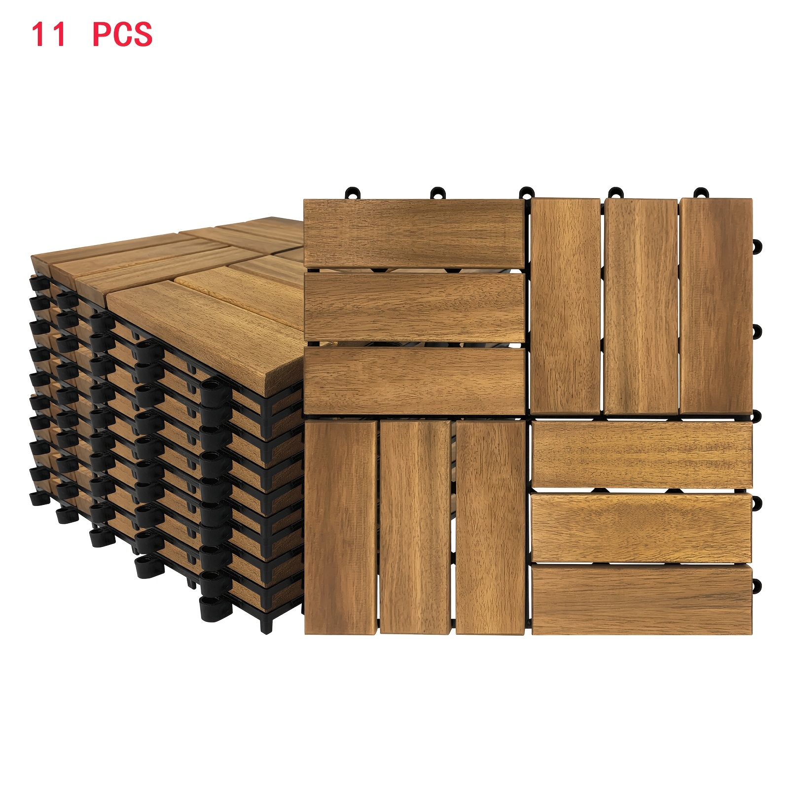 TEMU Wooden Patio Tiles 30 X 30cm With , , Set Of 11 For 1m², Wooden Tiles For Balcony, Garden, Patio