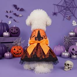 dog dress for small dogs costume and castle printed puppy clothes with bowknot doggie pet cat clothes apparel halloween party