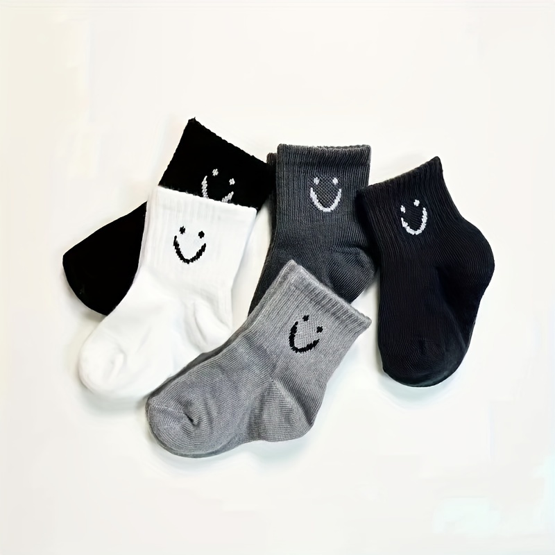 TEMU 5pcs/3pcs Cute Joyful Face & Striped Cotton Blend Baby Socks - Perfect For Boys & Girls 0-5 Years, All Seasons