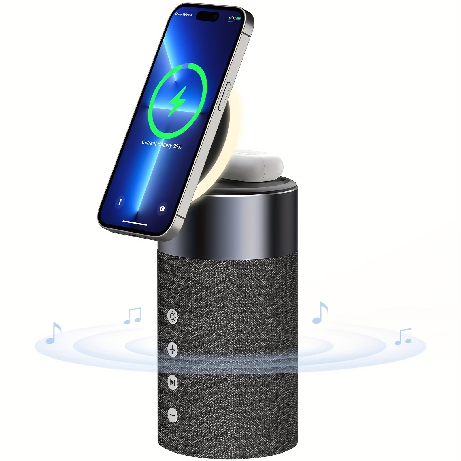 TEMU Wireless Speaker With Night Light, Magnetic Wireless Charger, 2in 1 Wireless Charging Station For Iphone 14/13/12 Series Gift Ideal, Wireless