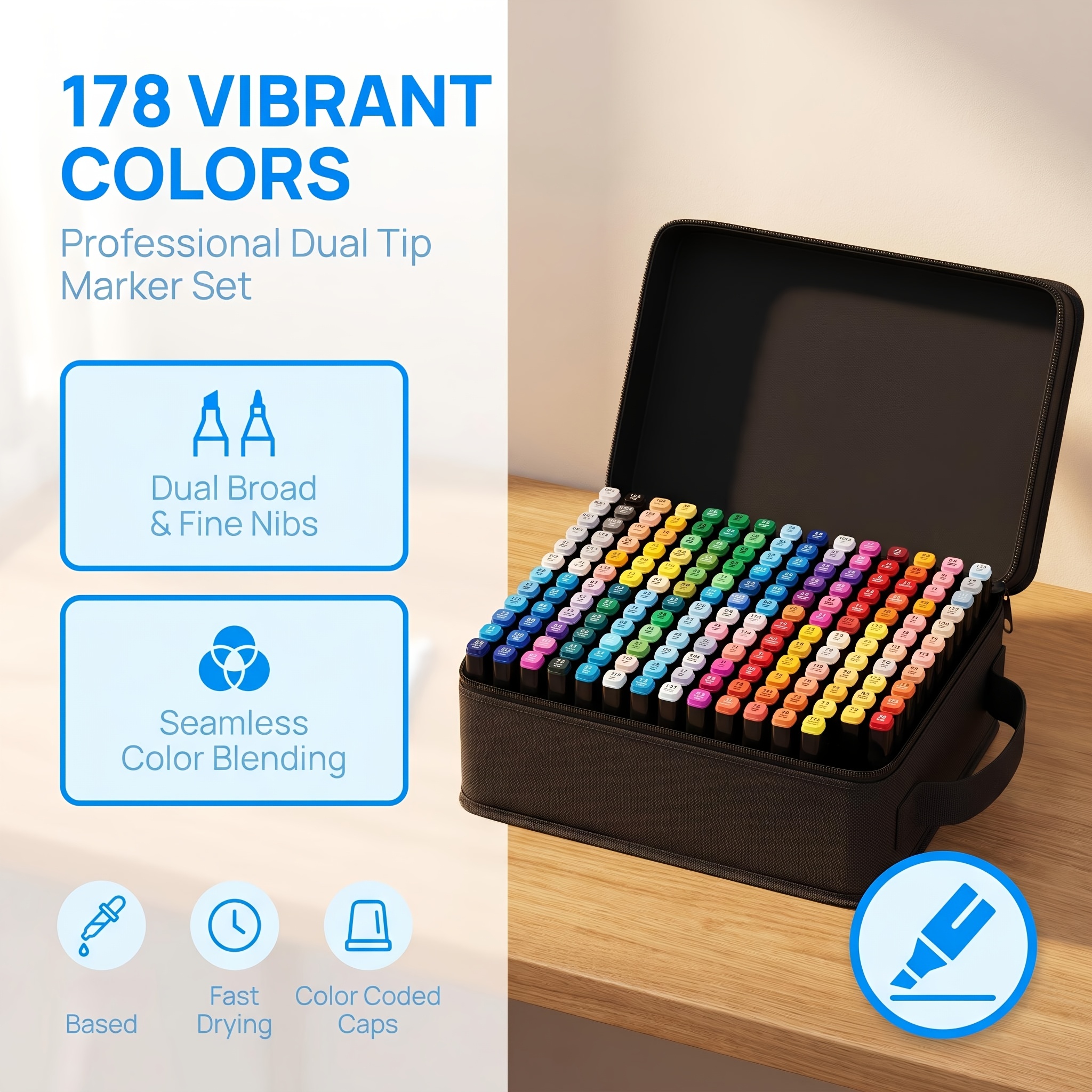 TEMU Set de 178 Marcadores de Punta , de Regalo de , Profesional para Uso Artístico, Juego de Marcadores Multicolor Adecuado para , Pintura, Pósters,