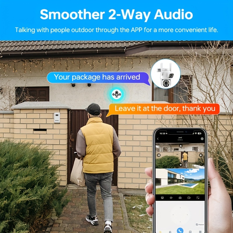 dual lens security camera outdoor 2 4g 5g wifi home surveillance camera 355 panoramic view ptz cctv camera motion detection two way audio night vision sd cloud storage requires payment eseecloud app details 3