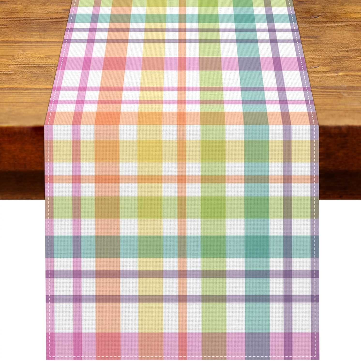 TEMU 1pc Dokriy Easter Table Runner | Colorful Buffalo Check, Spring Birthday Party Decoration, Home Kitchen Dining Table Decor, Linen