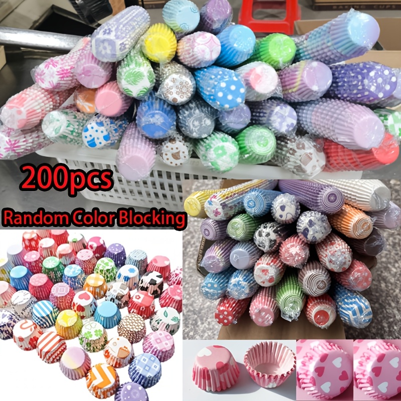 200pcs, 500pcs, 1000pcs Color Block Mini Cake Cups (random Style), -inch Baking Liners, Paper Cups, Cake And Muffin Baking Cups, Kitchen Tools, Suitable For Chocolate Cake Baking; Random Colors