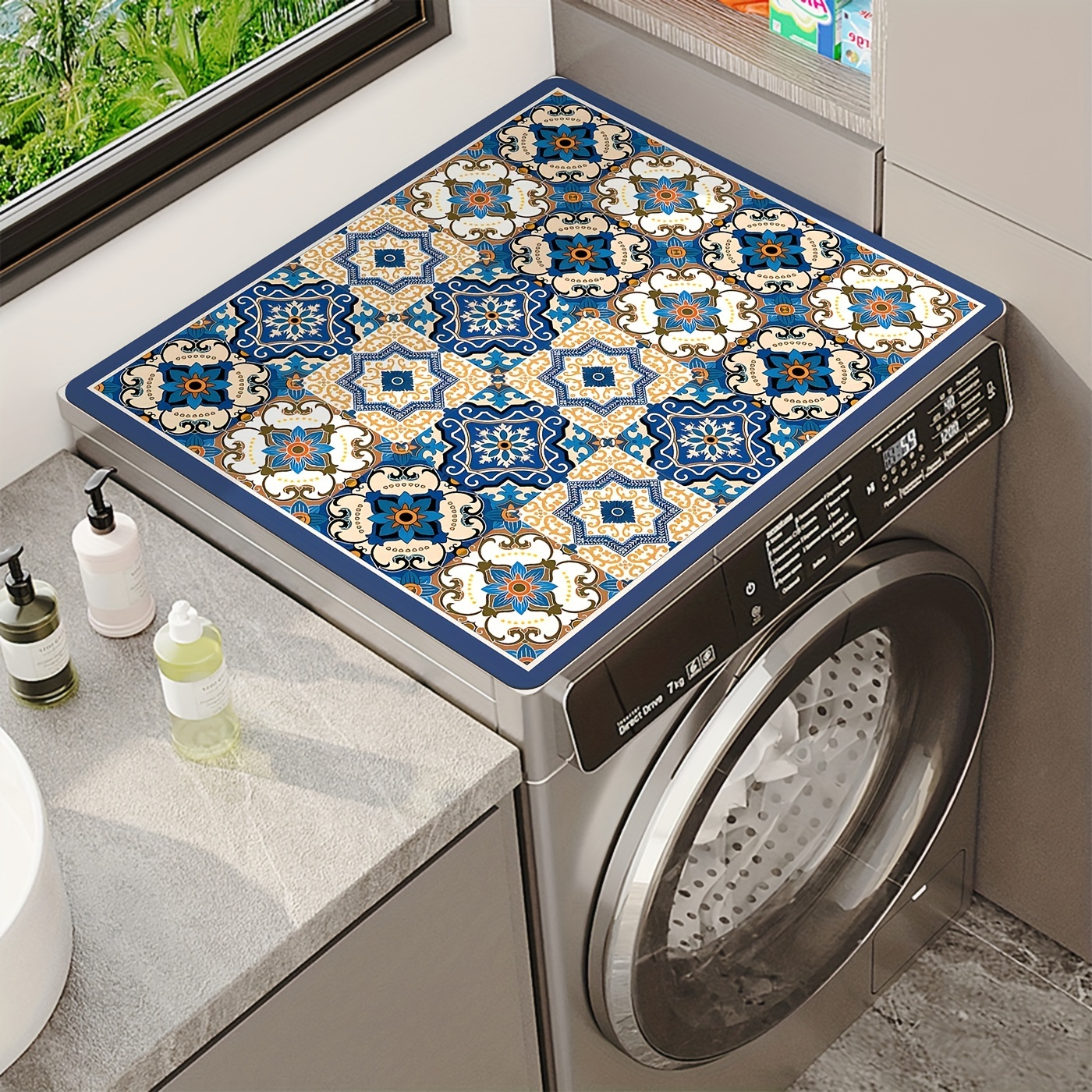 mandala vintage   print washing machine dust cover   dryer top stain resistant storage mat non slip mat drain mat 1pc details 1