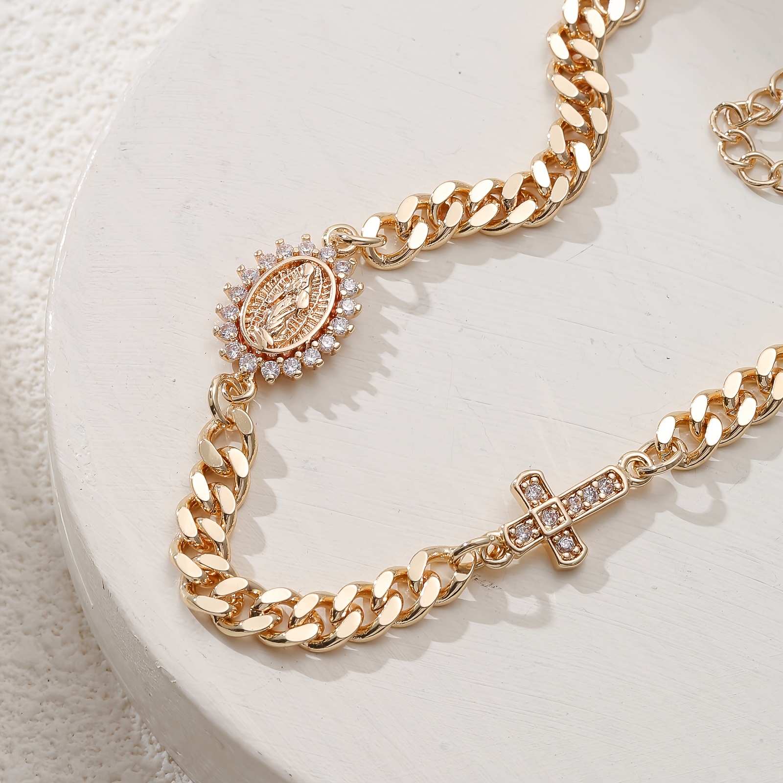14K Gold-Plated Cross Bracelet with Cubic Zirconia