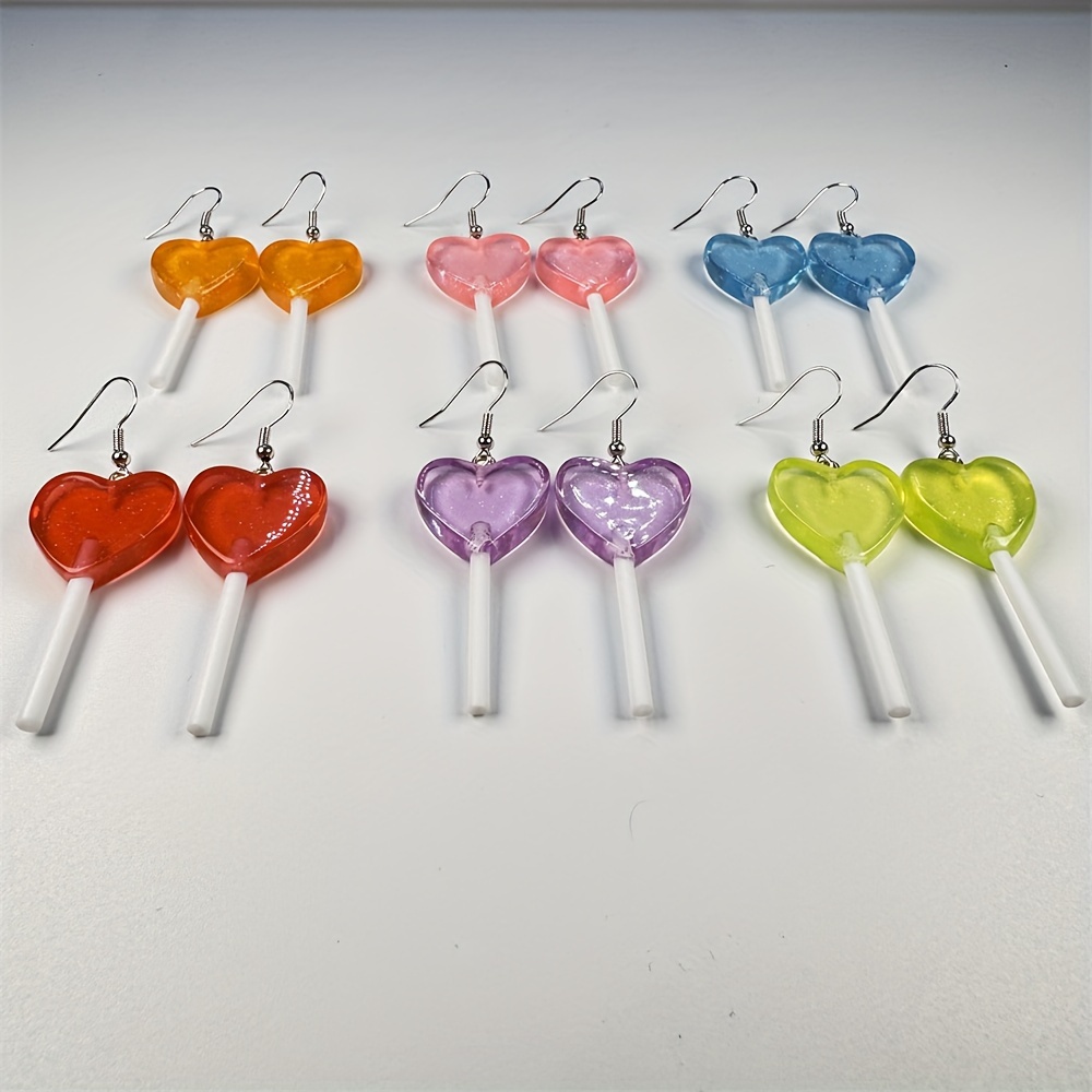 candy color heart shape lollipop dangle earrings   resin jewelry valentines day gift for lovers details 8