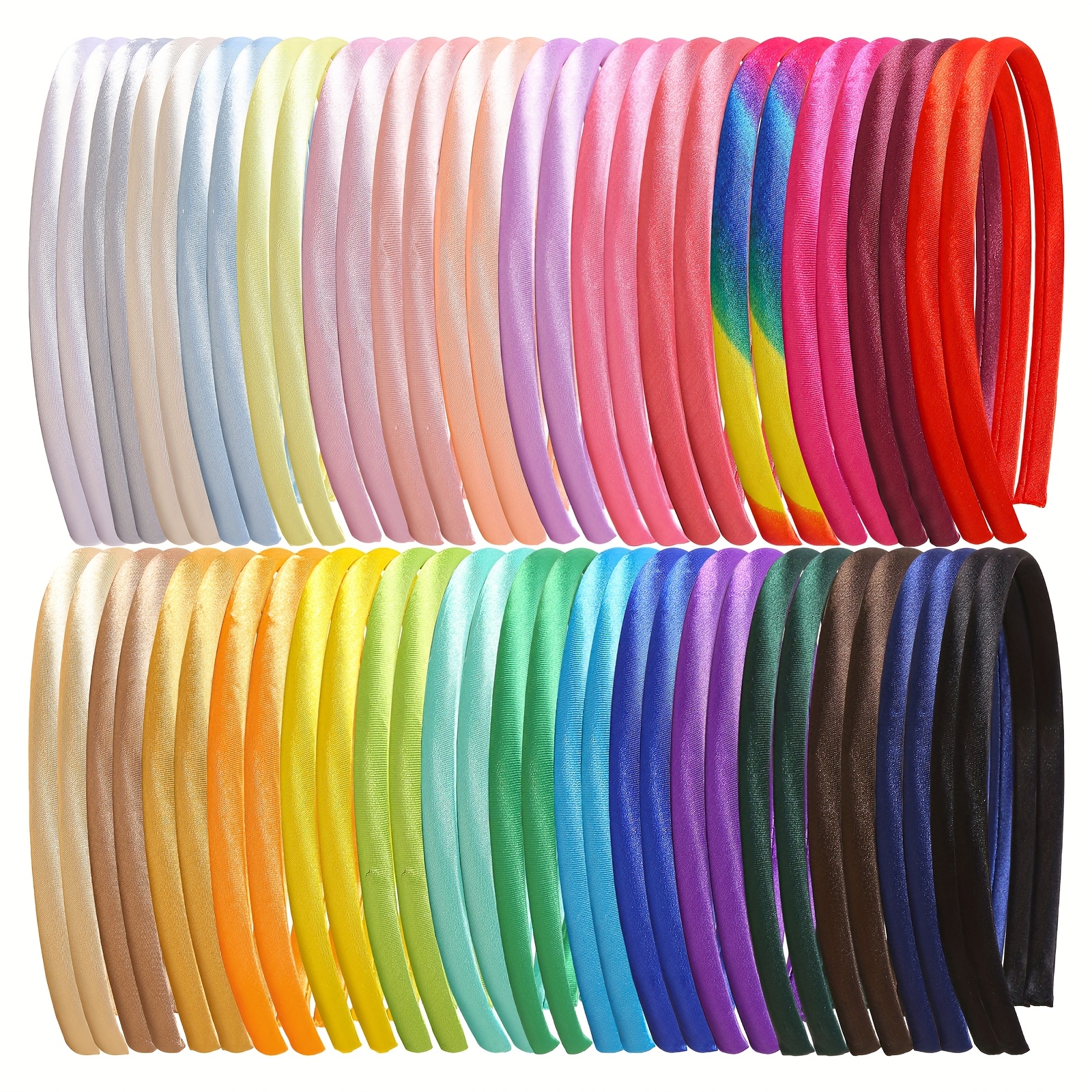 E-shop 30/60 Stk. einfache Satin-Stirnbänder, nahtlose Haarbänder, DIY-Haarbänder, kombinierbar mit Blumen Schleifen, halbfertige Haaraccessoires