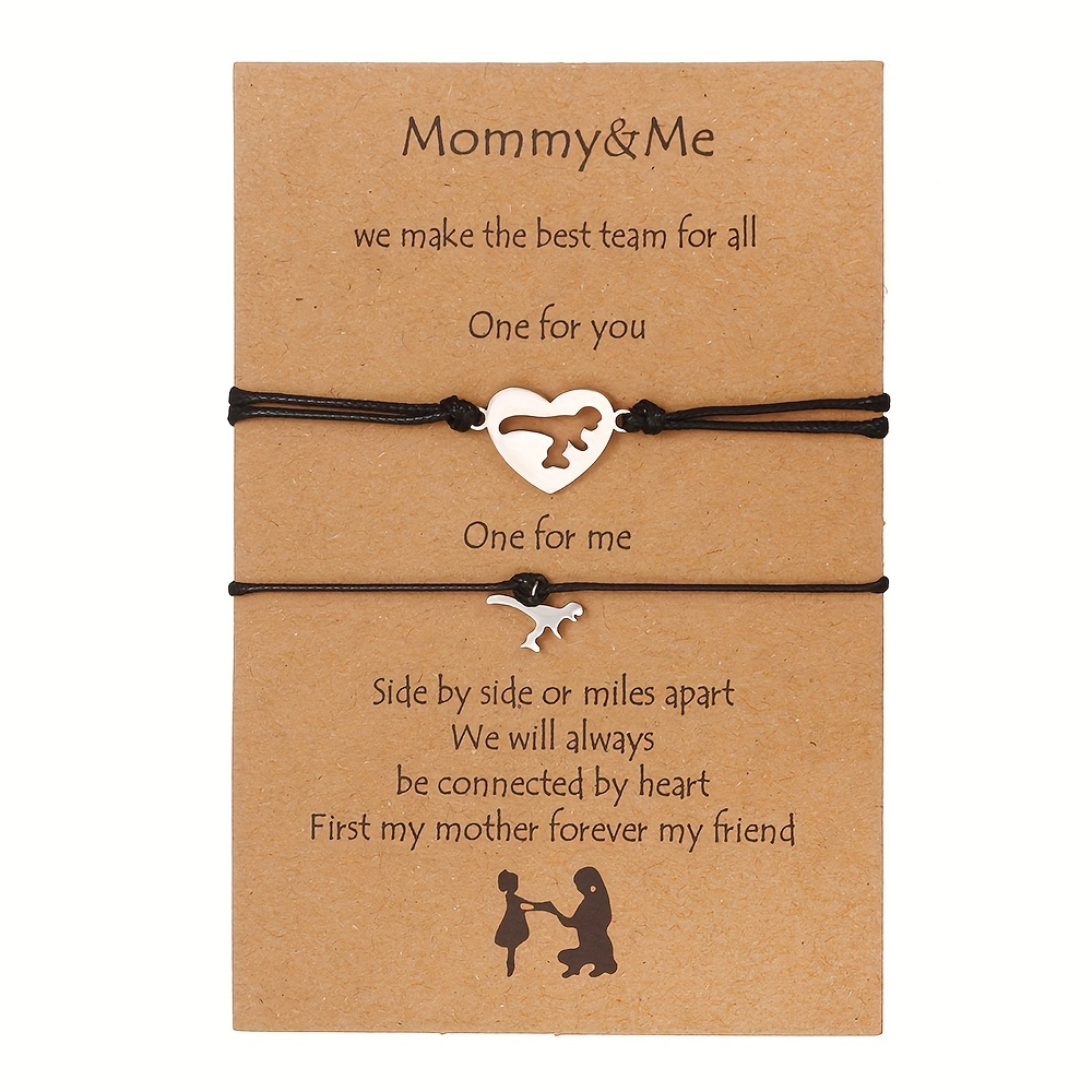Image of 2 Sets Of Stainless Steel Fashion Dinosaur Bracelet Mother's Day Gift Family Hand-woven Card Bracelet Set