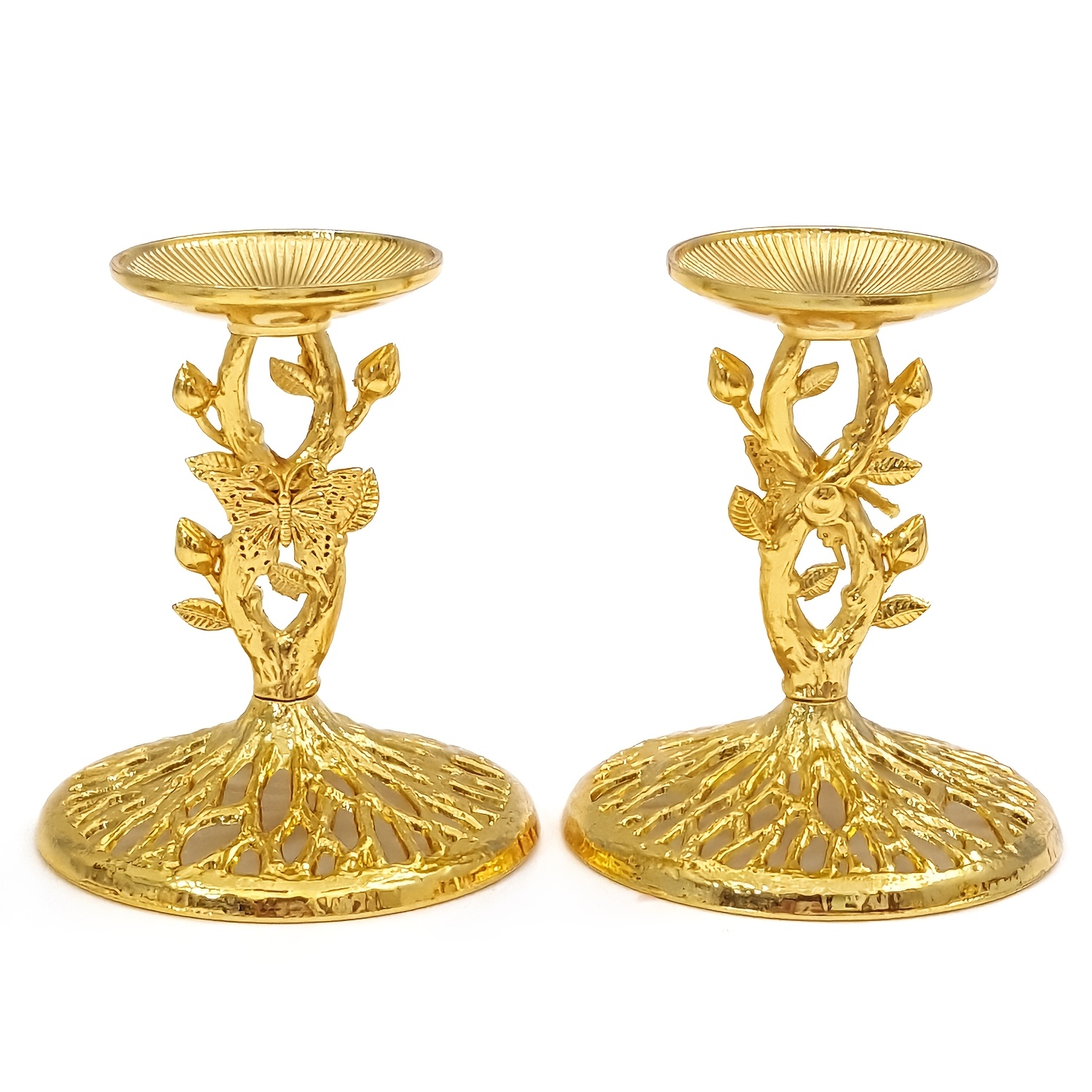 TEMU 2pcs Set Tree Of Life Candle Holder Base, Openwork Tree Root Metal Candle Stand, Vintage Light Luxury Desktop Ornament, Suitable For Weddings,