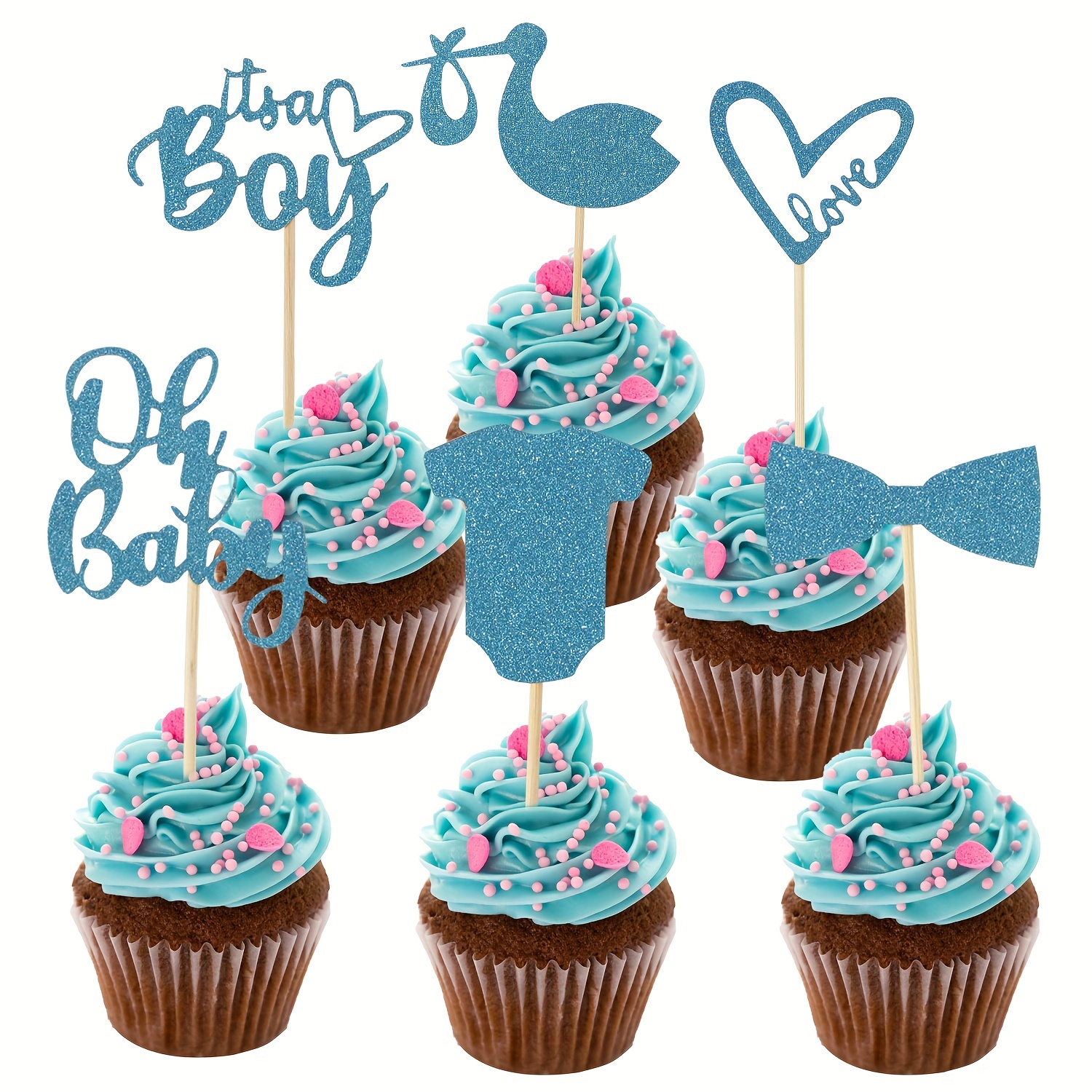 

12-pack Shower Cupcake Toppers, Gender Reveal Party Decorations, " A Boy" & " A Girl" Design, No Electricity Needed, Featherless