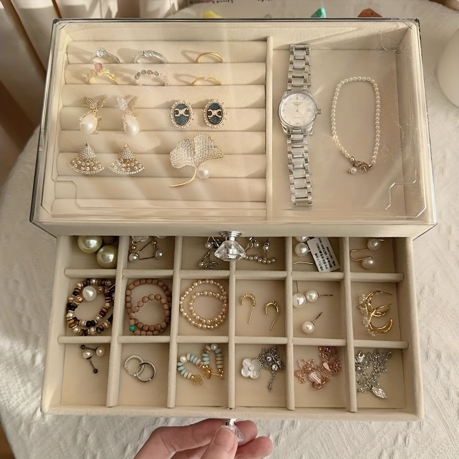elegant 5 tier jewelry organizer box with velvet lined compartments waterproof anti oxidation multi layer design for necklaces bracelets earrings classic rectangular tabletop storage for home or office jewelry box jewelry boxes Product details 1