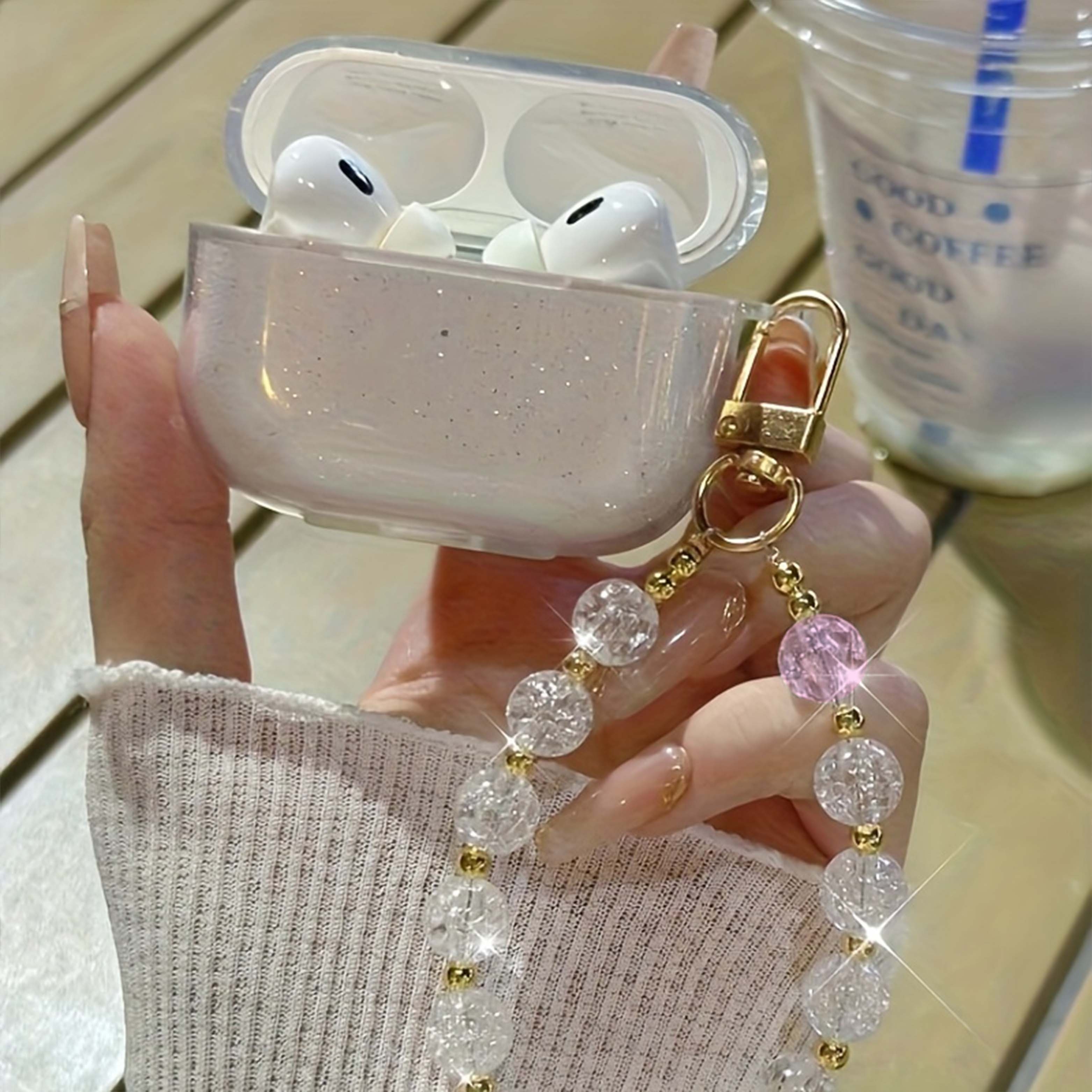 TEMU Wrist Strap Pendant Transparent Sparkle , Drop-proof Protective Cover For Bluetooth Earbuds, Anti-scratch And Drop-proof Protective Case For