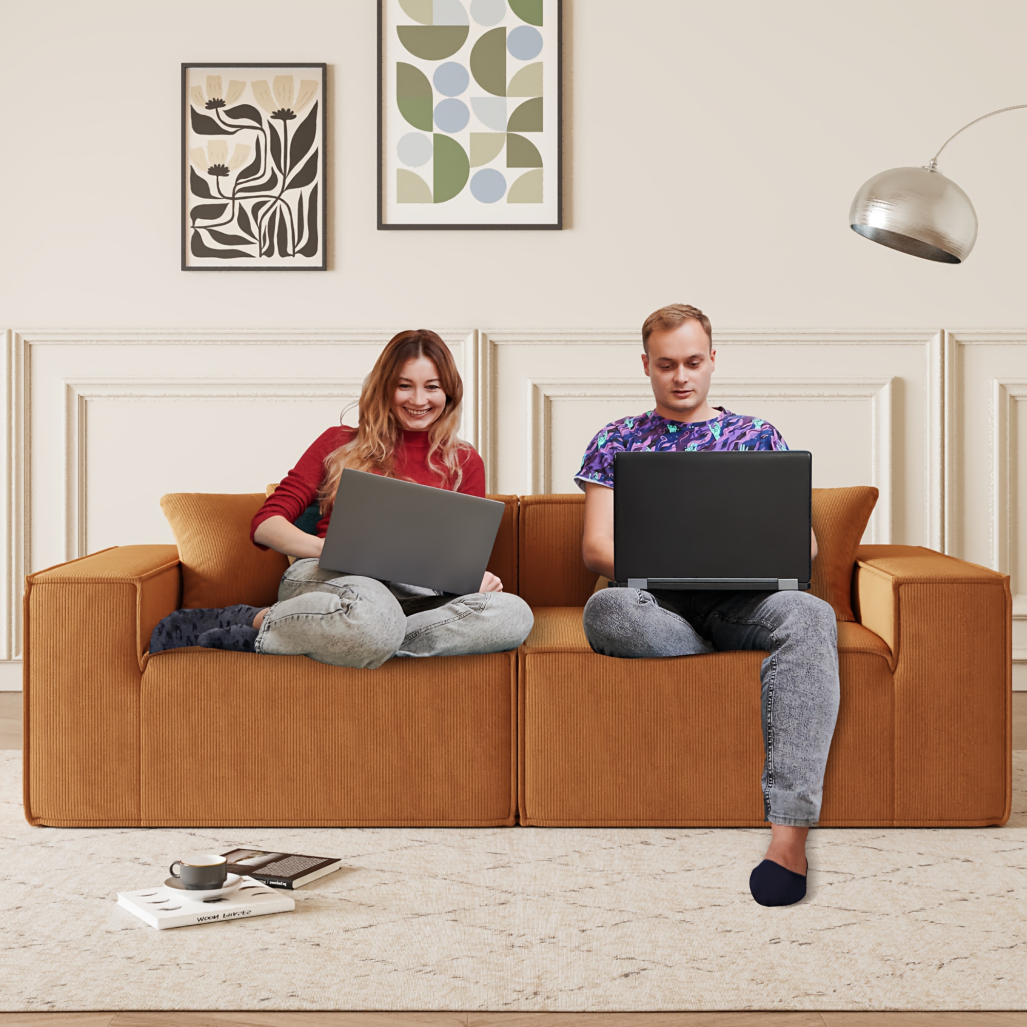 Image of Corduroy Loveseat Sofa, Modern Love Seat Couch, 2-seater Compressed Sofa, No , For Living Room, Home, Office, Apartment