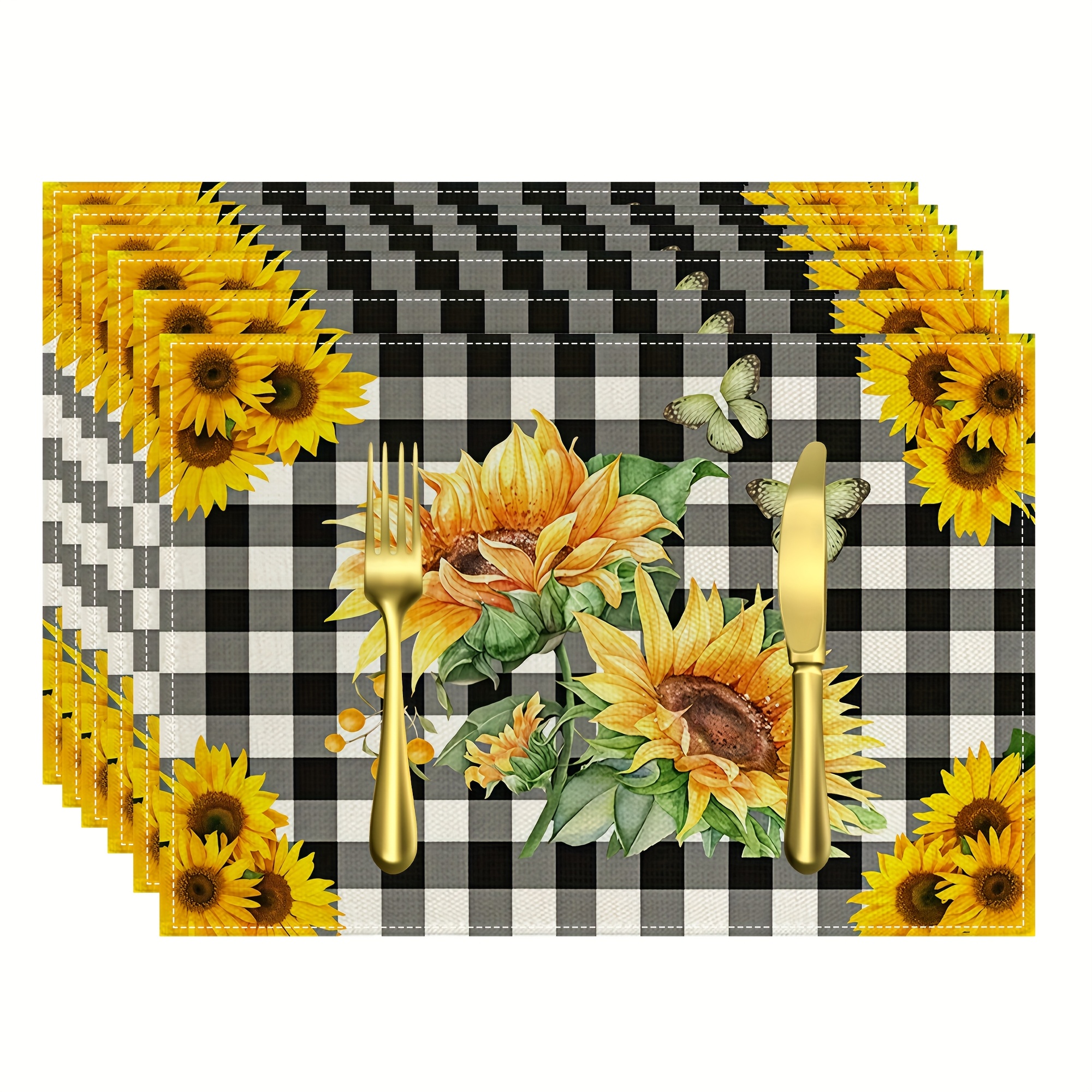 TEMU 4/6pcs Set, Sunflower-themed Kitchen Table Mats For Spring And Summer, Designed To Prevent Water, Oil, And Burns, Suitable For Living Room