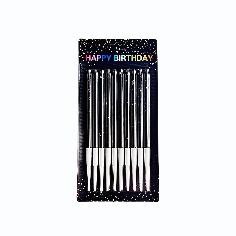 Ten-pack Black Creative Long Pencil Wax Birthday Candles Decorative Set - Holiday Party Birthday Anniversary Decorative Candles