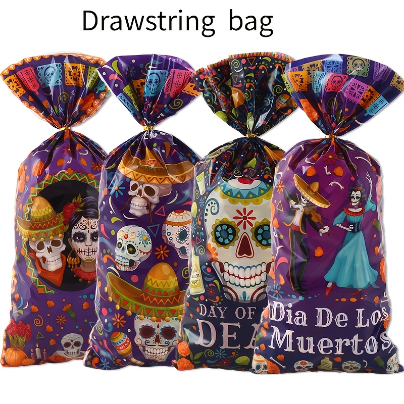 TEMU Regalo para Ella/Él, Bolsa de Regalo con Cordón Estampada del Día de Muertos , Bolsa con Cordón con Colorido Diseño de , Empaque para Recuerdos
