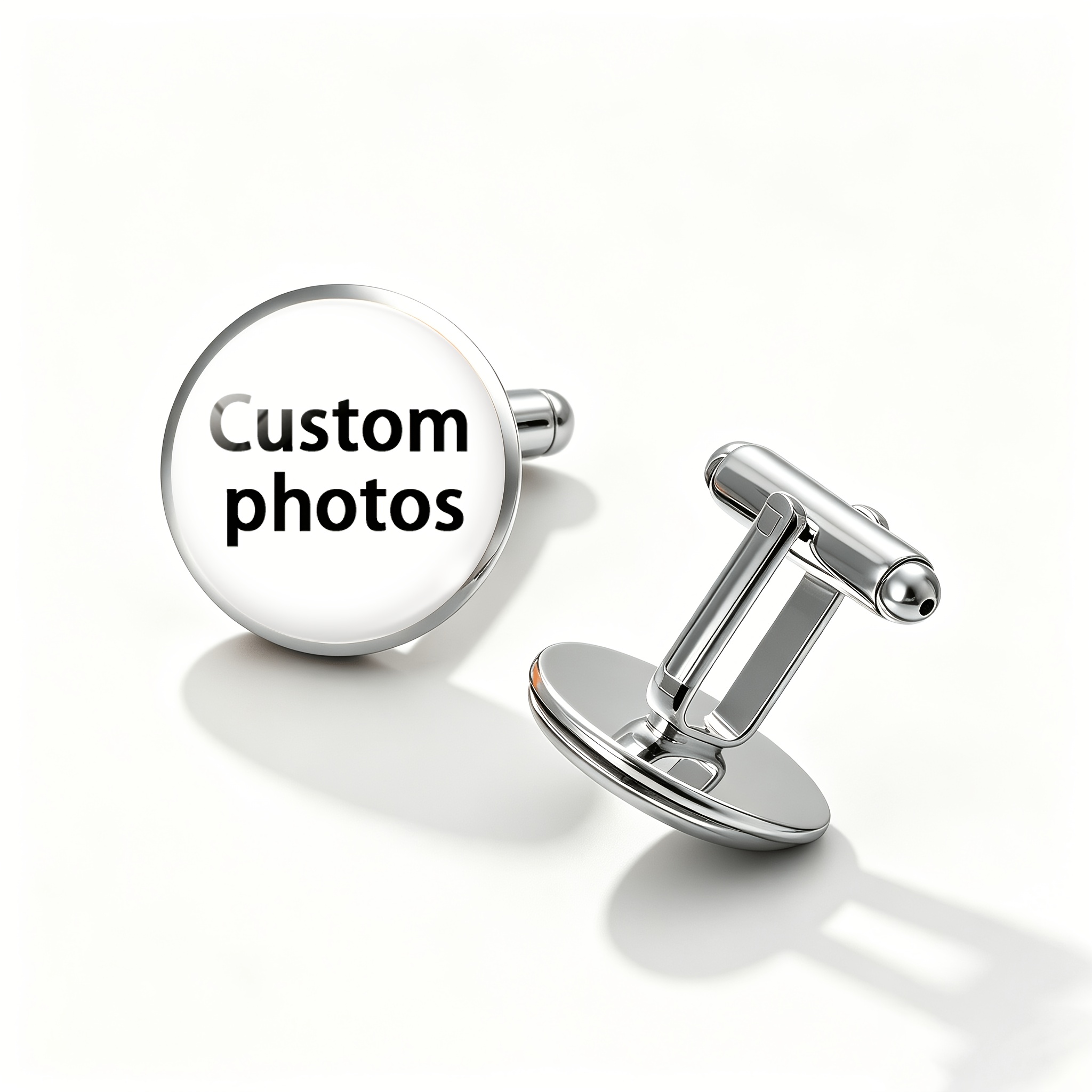 TEMU 2pcs Set White -match Decorative Men's Cufflinks, Customization Of Any Picture, Custom Family, , , Couple Photos, Business Casual Banquet Shirt