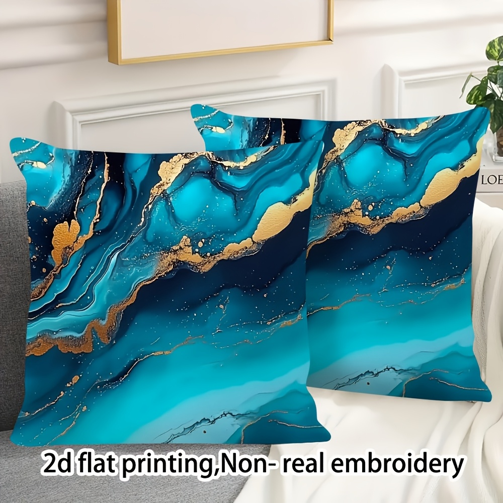 TEMU 2pcs Short Plush Pillow Covers | Double-sided Printed, Abstract Marble With , Suitable For Office Leisure, Polyester Material, Machine Washable,