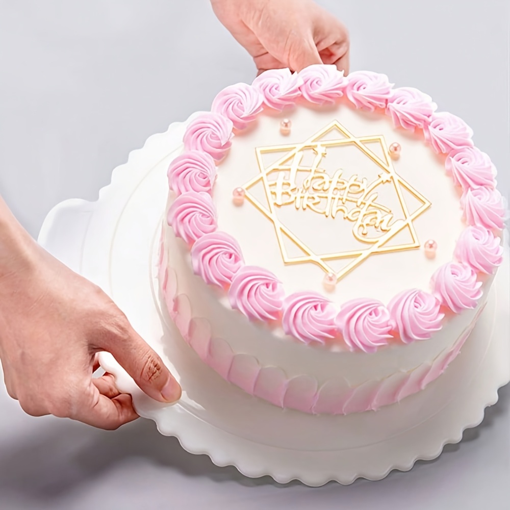 TEMU Plastic Cake Base Tray With Handle - Birthday Cake Pad With Handle - Round Transfer Plate - Household Baking And Decorating Tray