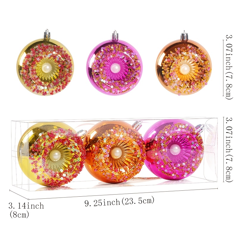 TEMU 3pcs 3pcs Christmas Ball Ornaments With Glitter Sequins & , & Suitable For Tree Decorations, Garland, Wreaths, Lightweight Hanging Decorations
