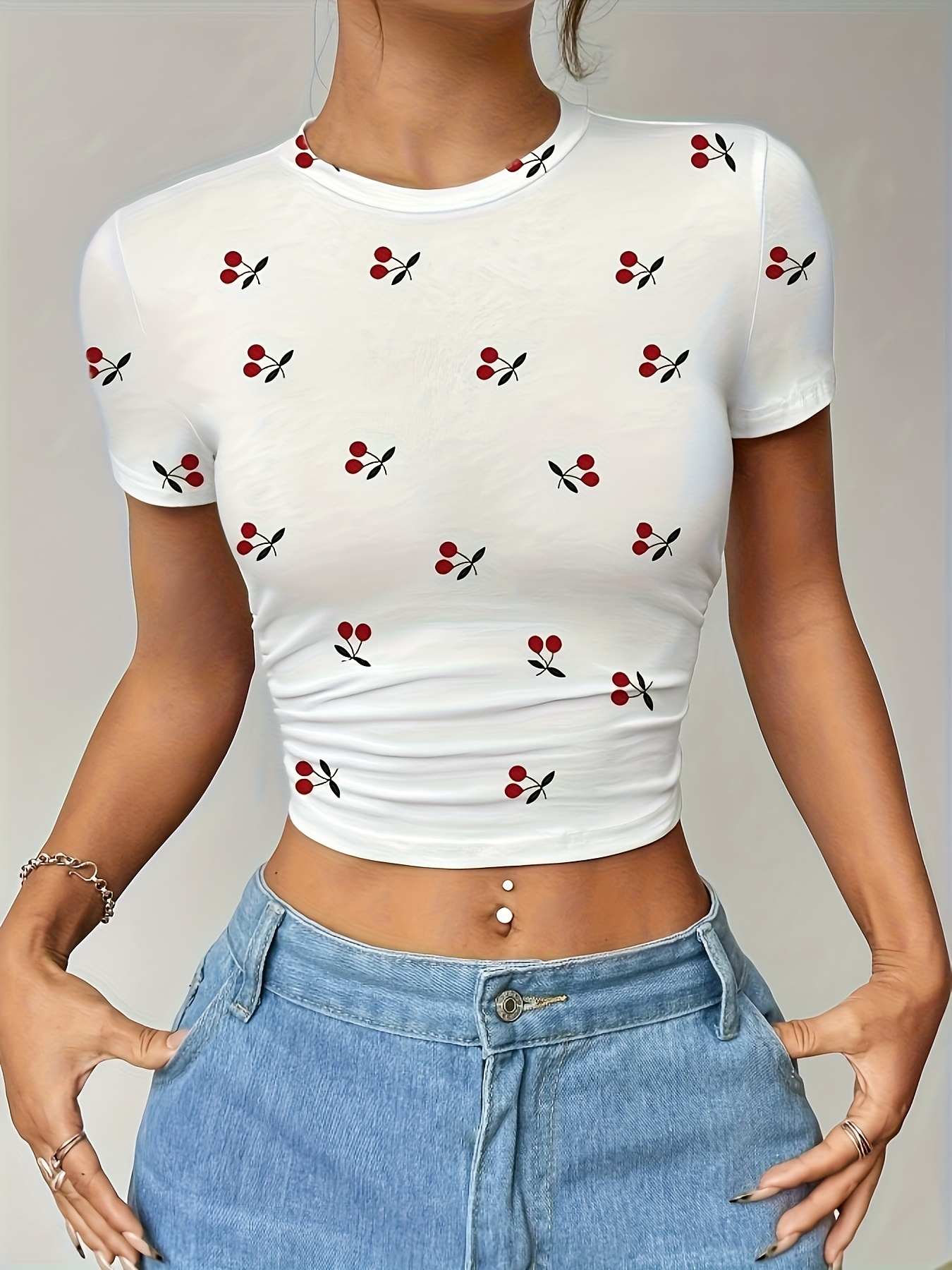 cherry print crop top sold on Temu Canada