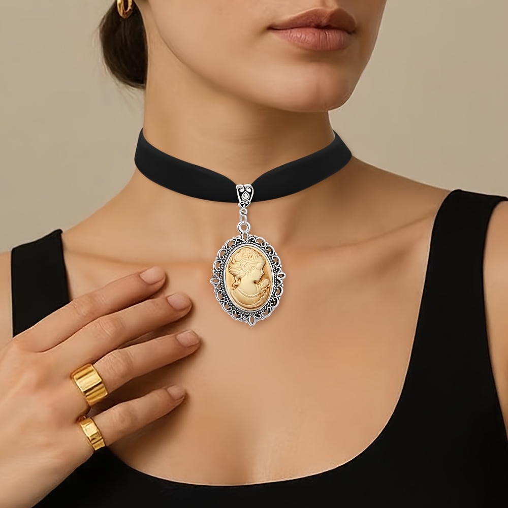 gothic victorian cameo choker black velvet princess pendant - Temu 