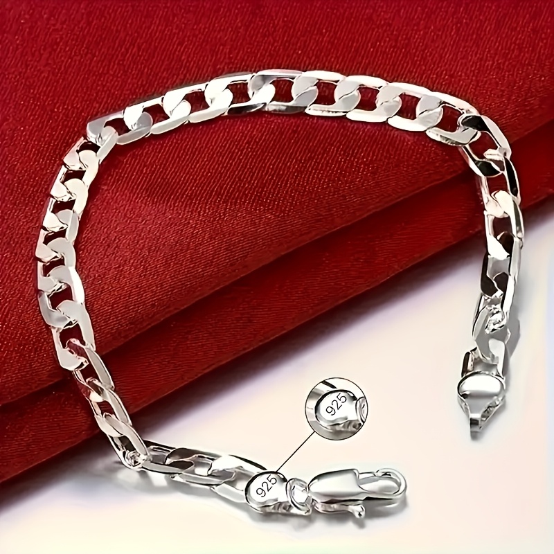 

Stylish 925 Sterling Silvery Flat Chain Bracelet, Suitable For Parties And Gift