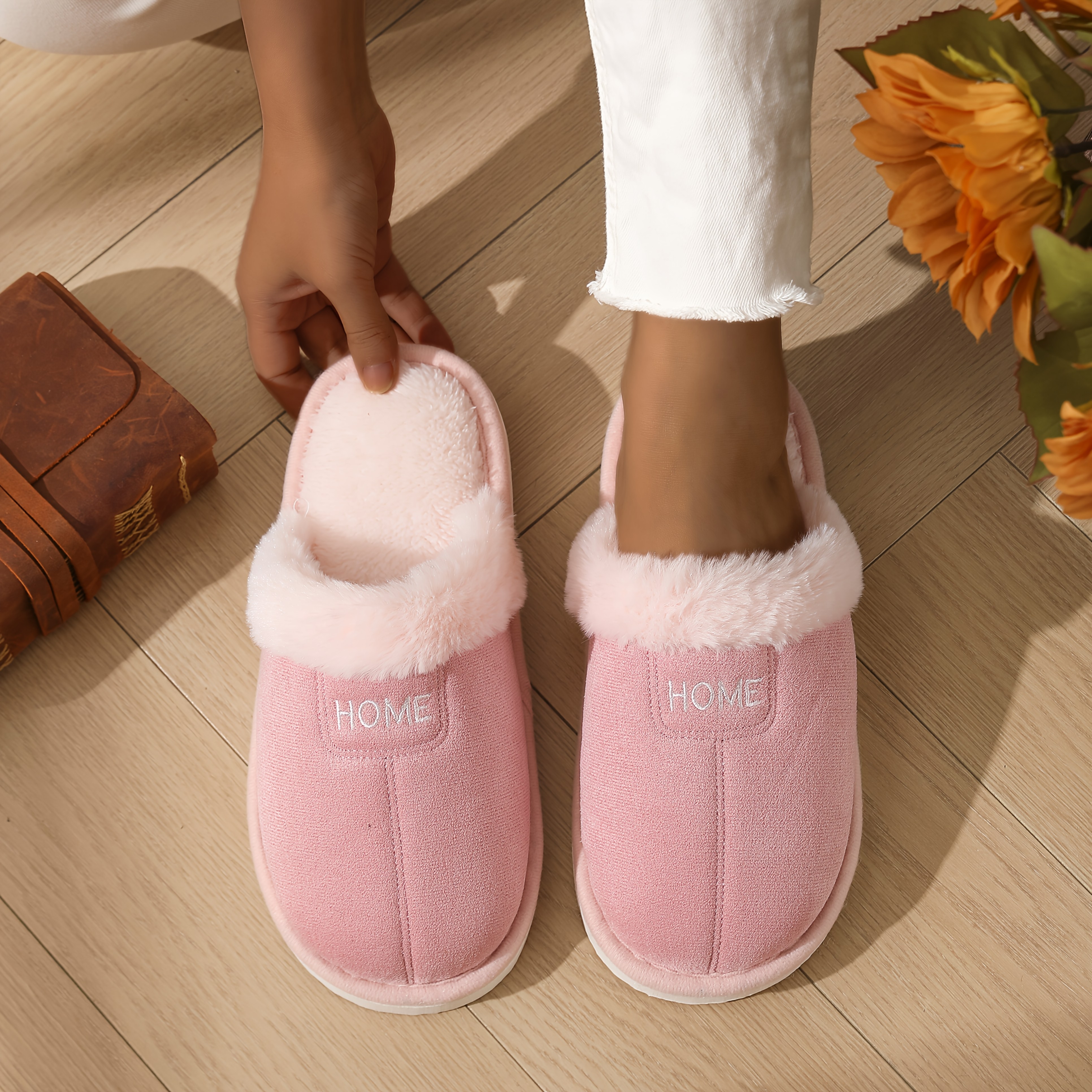 TEMU Women's Winter Home Plush Slippers, Soft, Versatile, And Stylish For Indoor Lightweight Daily Use In Living Rooms And Bedrooms, Women Shoes