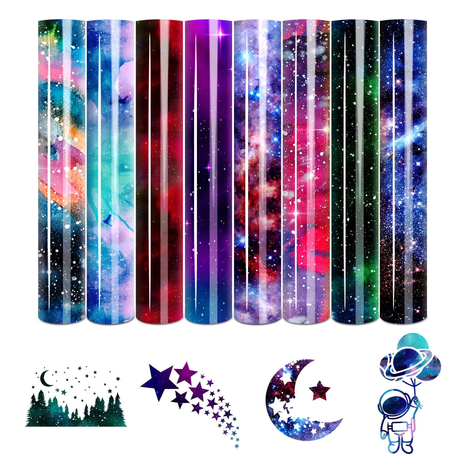 8-color Glitter Starry Sky Heat Transfer Vinyl, 12" X 9.8" Background Vinyl, Suitable For T-shirt Making, Jeans, Backpacks, And Hat Diy Supplies
