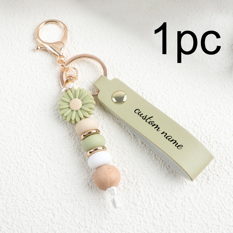TEMU Personalized Daisy Beaded Keychain For Women. Custom Name Bag Charm. Cute Keychain. A Personalised Gift Ideal For Special Occasions Such As