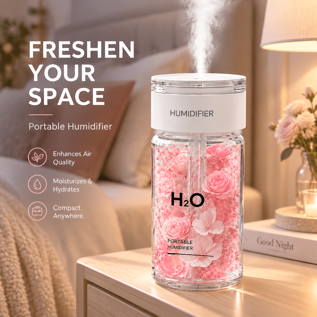 Image of Humidifier For Bedrooms, Cool Mist Humidifier For Homes And Large Rooms, Quiet Humidifier, Night Light, Essential Oil Diffuser, Fast Ultrasonic Humidifier