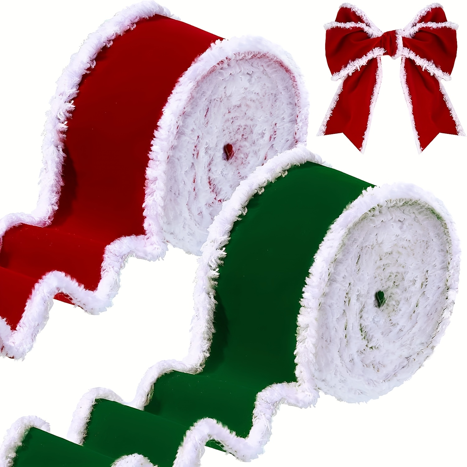 TEMU 2 Rolls Christmas Velvet Ribbon Decoration Ribbon Roll Craft Diy Ribbon Fabric Cloth Ribbon Wire Edge Ribbon For Craft Christmas Holiday