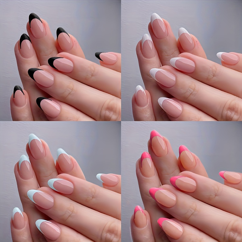 

Shaped Press On Nails Set For Women & Girls - 96pcs Short French Tip Fake Nail Kit With Mixed - Pure & -