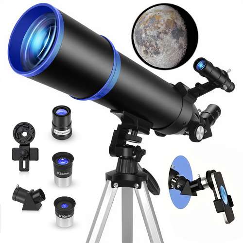 80mm large aperture 180x hd refracting telescope 600mm length 24x 180x zoom for and moon observation phone adapter tripod lens finder scope moon filter and portable carrying case ideal for college
