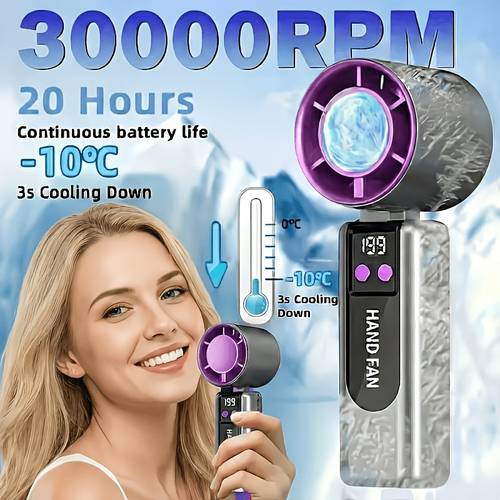 3-In-1 Enhanced High-Speed Mini Fan, 199-Speed Stepless Variable Air Conditioner Fan, USB Large Capacity Battery Cooling Fan, Smart Digital Display, Equipped with Multifunctional Lanyard, 1800Mah Large Capacity Battery Ultra-Long Battery Life