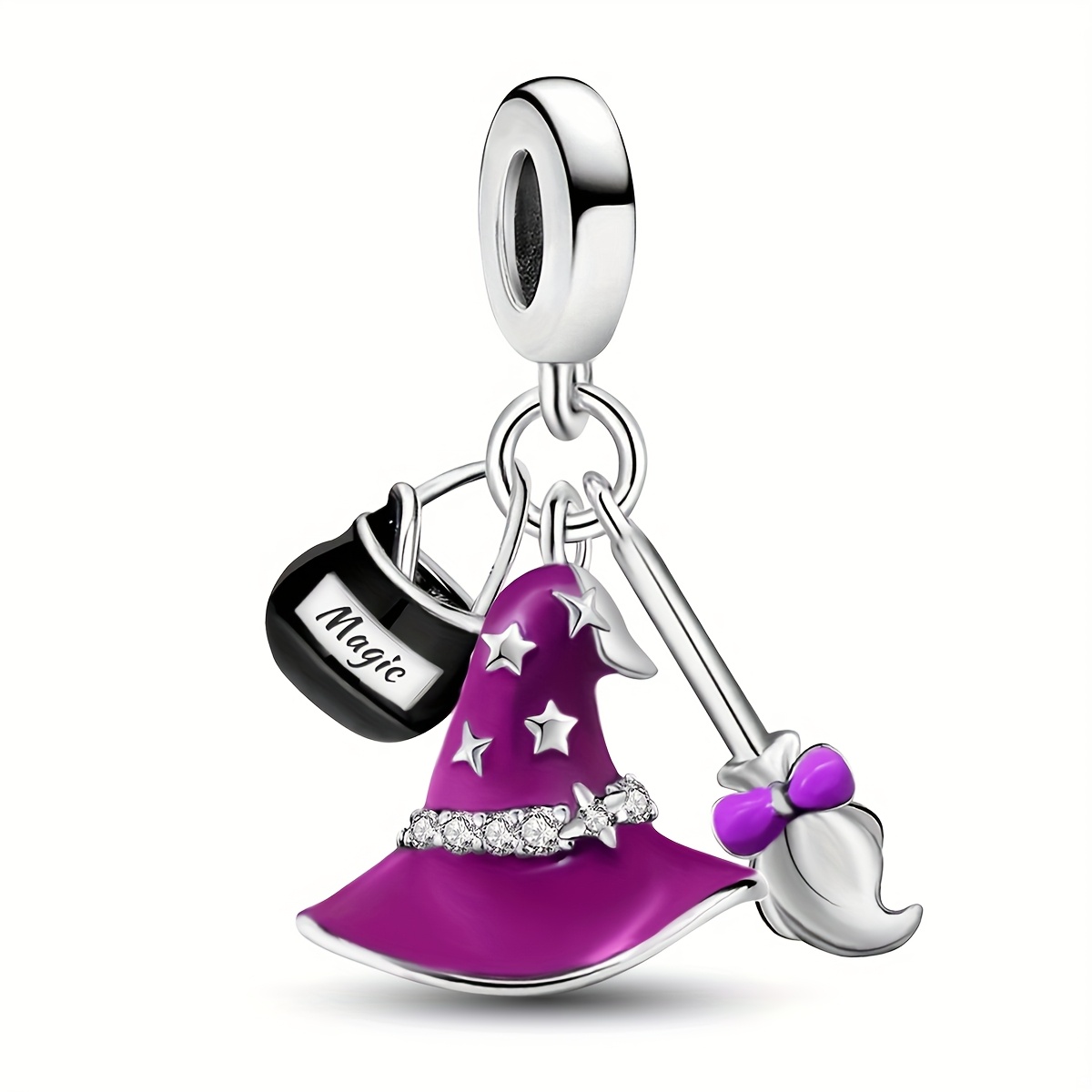 1pc Witch Hat Broom Pendant, 925 Silver Plated Pendant Suitable For Bracelet Bracelet Necklace, Jewelry Making Additions Valentine's Day Christmas Mother's Day Halloween Christmas Gift For Women