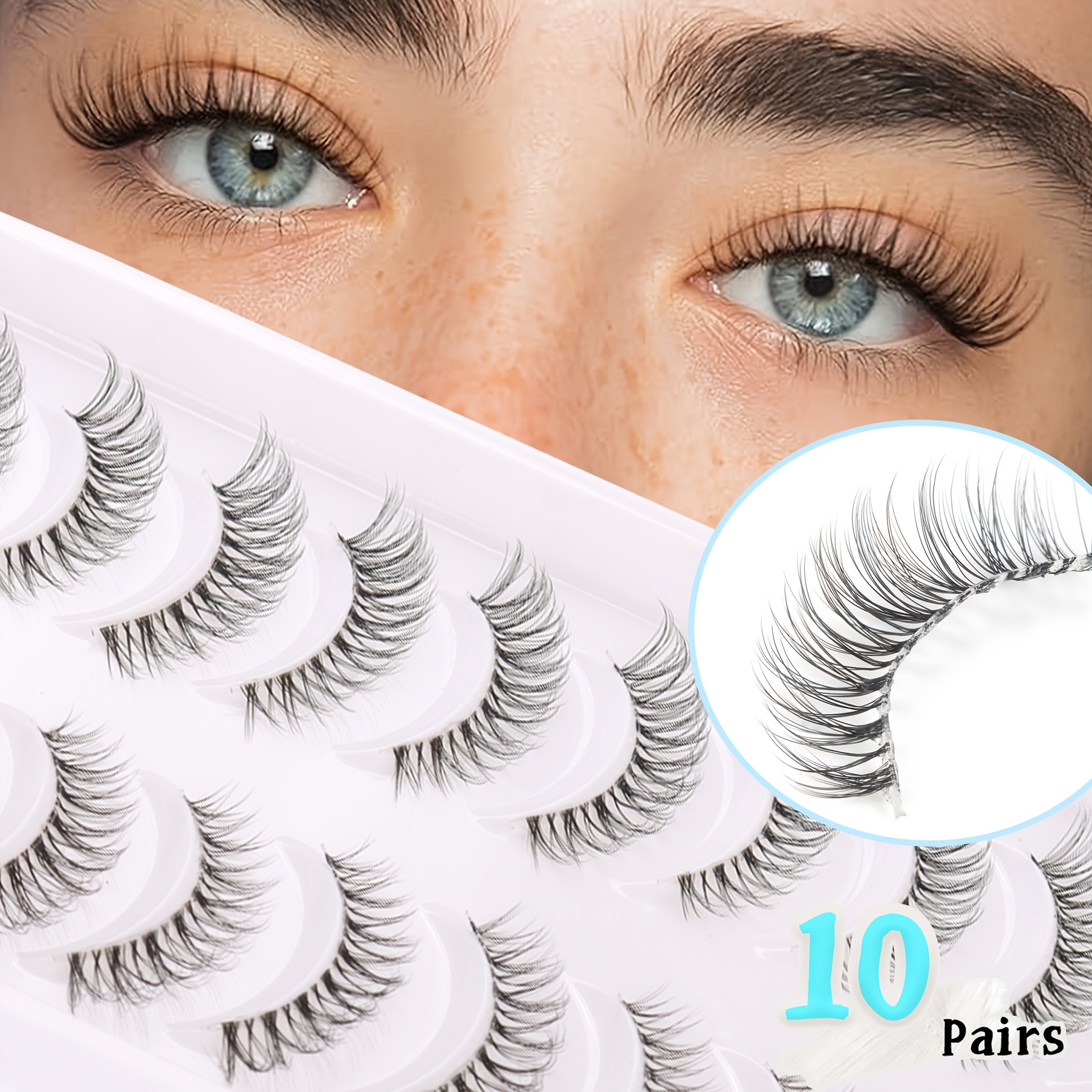 10 Pairs Of Natural D- Transparent Terrier Cross Type False Eyelashes