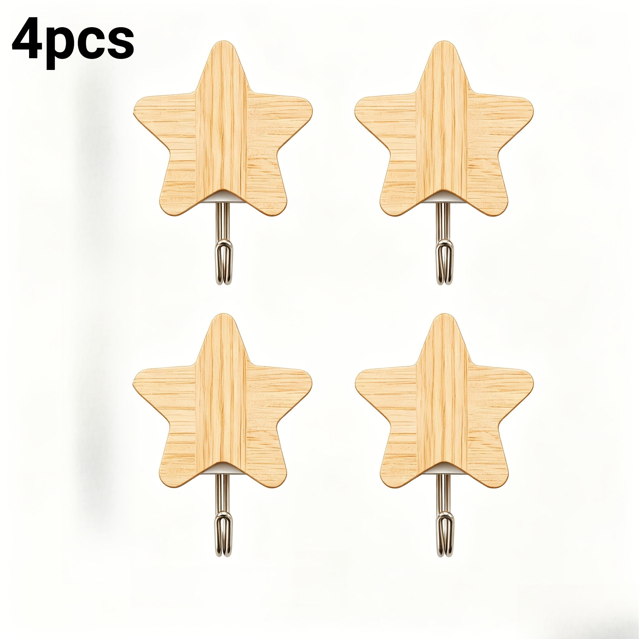 TEMU Set ganci da parete autoadesivi 2D, ganci a forma di stella in legno senza foratura con adesivo forte, adatti per casa, bagno, cucina, camera da