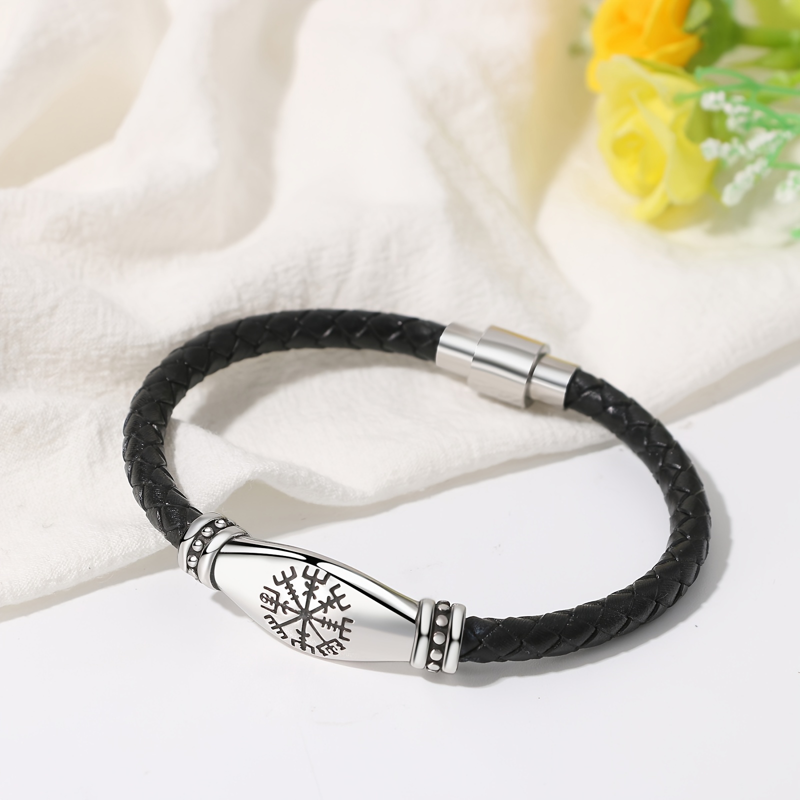 Image of Men's Viking Compass Pu Leather Bracelet - Braided With & Nautical Suitable For Daily Wear, Parties, Gifts For, Husband, Son - Jewelry Present For Christmas, Father's Day, Valentines