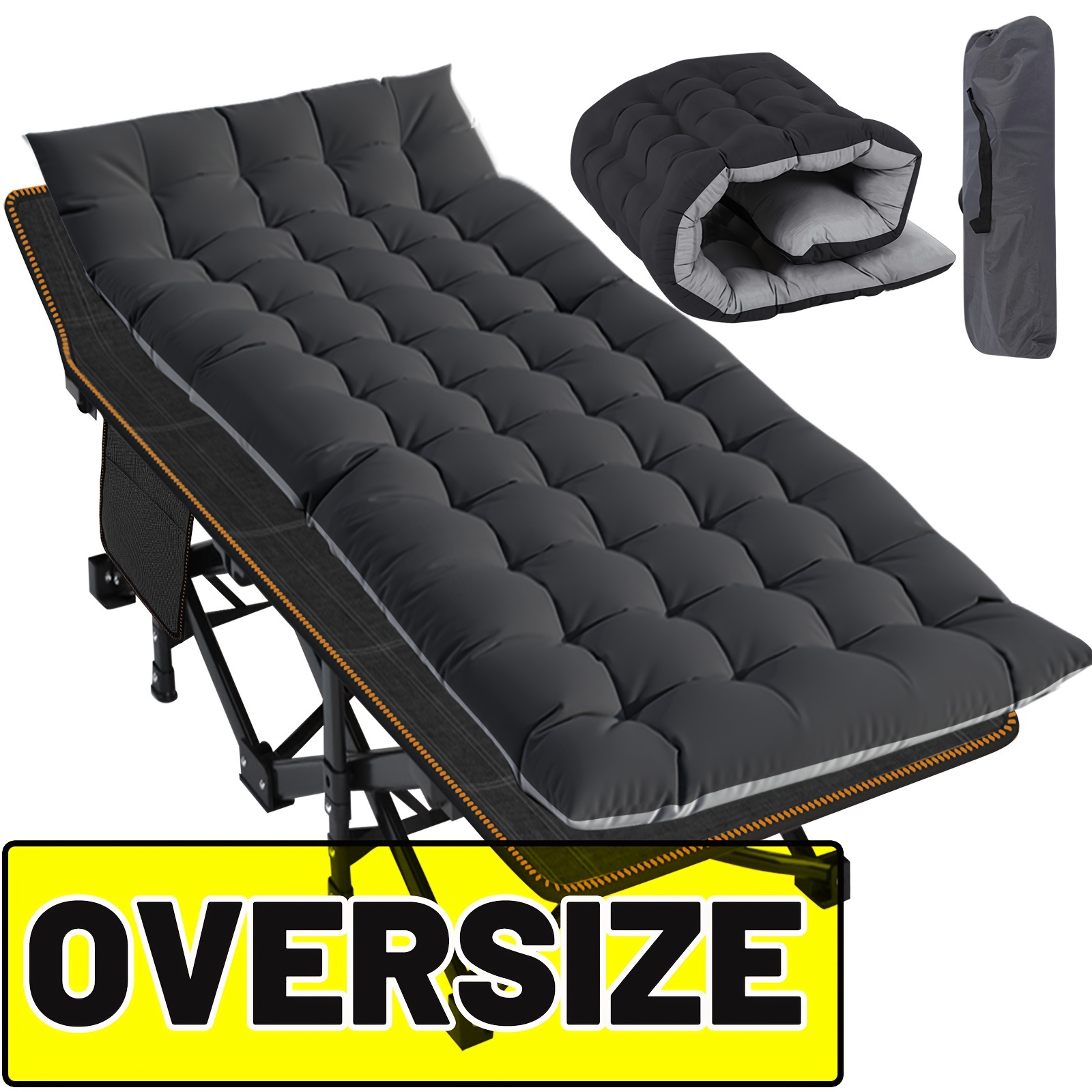 

Mophoto Oversized Folding Bed - Sturdy , Quilted Black & Gray With Carry Bag, 78"l X 32"w "h, Supports Up To 900lbs, Portable Guest Cot For Camping & Home, Portable Bed|oversized Bed|, Foldable Bed