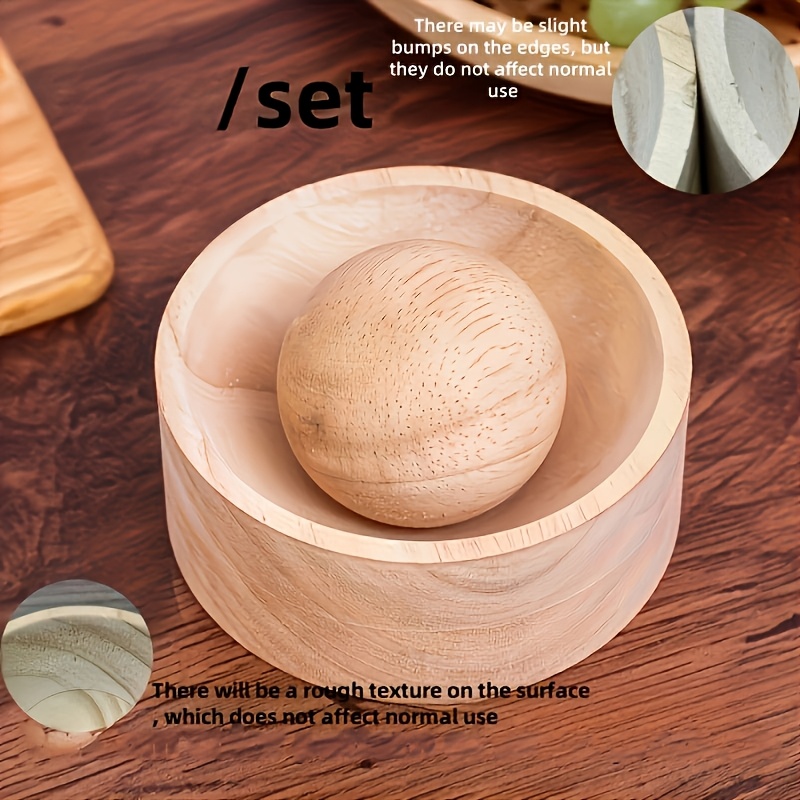 TEMU 1pc Wooden Dough Press Mold With Round Bowl Base, Handheld Dough Shaping Tool For Dumpling Wrappers, Buns, Biscuits, Mini Pastries & Shells,