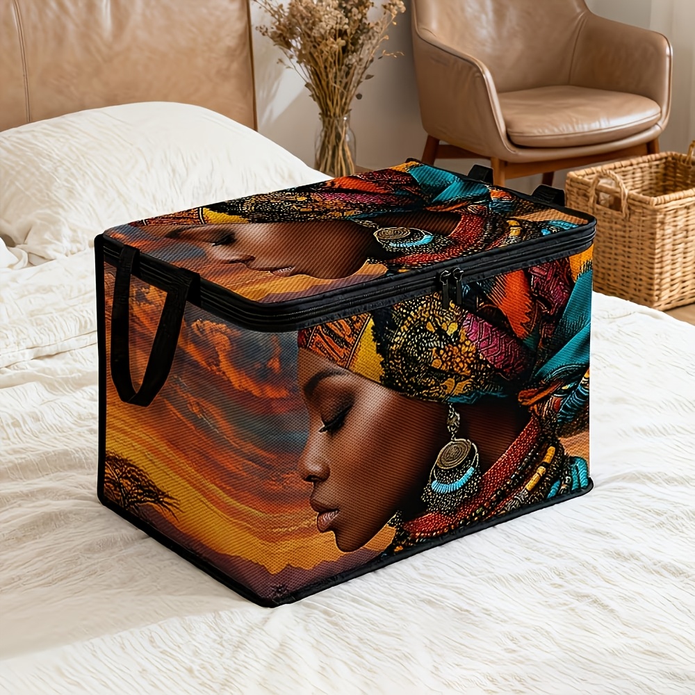 clothing storage basket with   jewelry portrait design and lid ideal for closet organization and car trunk storage for portable container