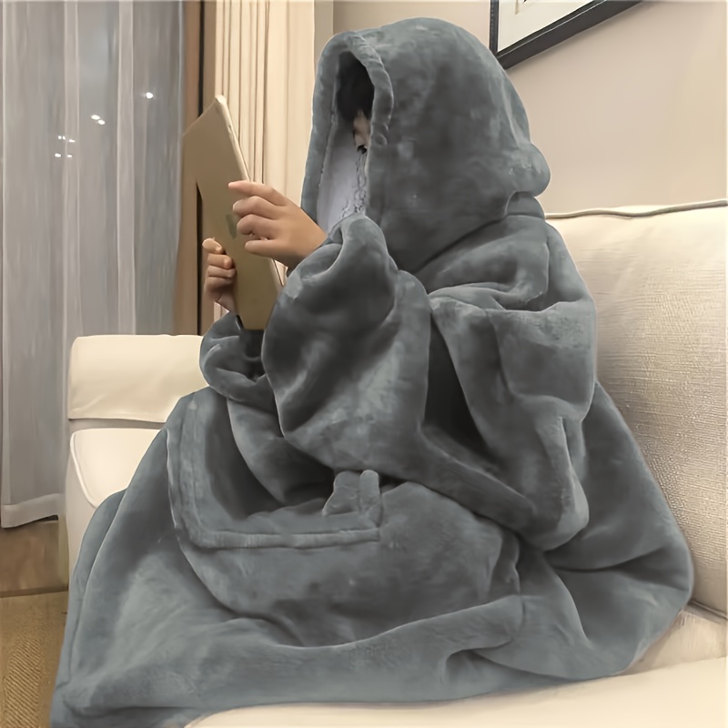 

Wearable Blanket Sweatshirt, Long Blanket Hoodie, Flannel Navy Blue Blanket With Sleeves For Adult Women Teenagers Teens