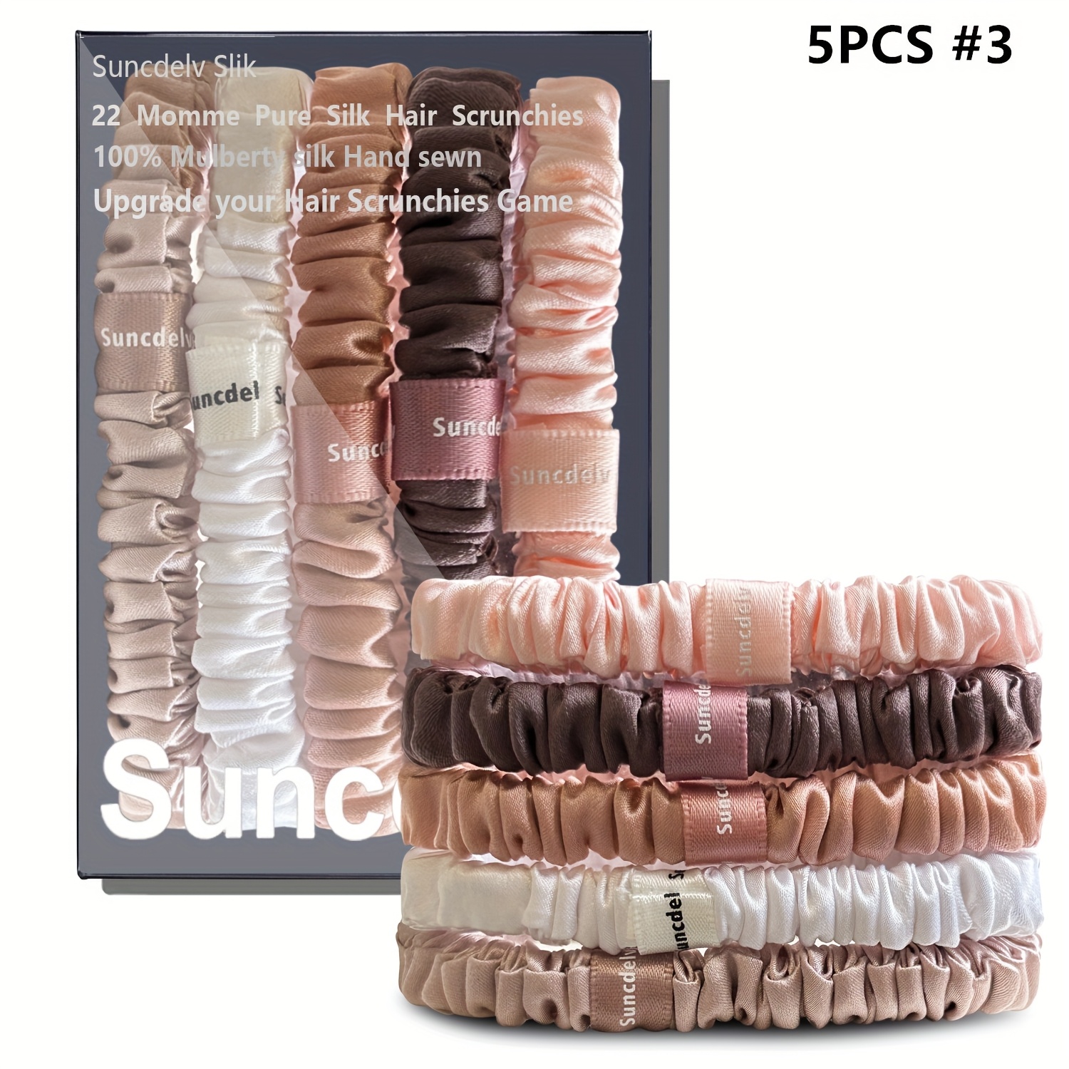 set of 5 handmade hair scrunchies made from       women and   natural colored hair ties   a box